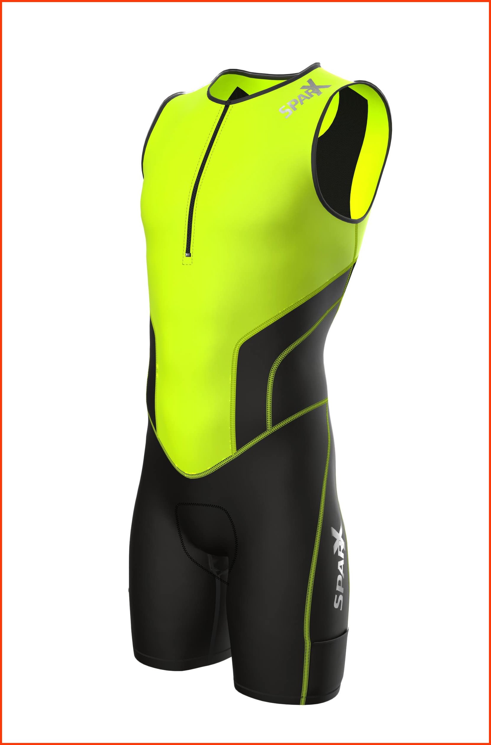 並行輸入品Sparx Mens Triathlon Suit Tri Race Skinsuit Bike-Swim-Run 3 Pockets Italian Fabric Neon Green XL