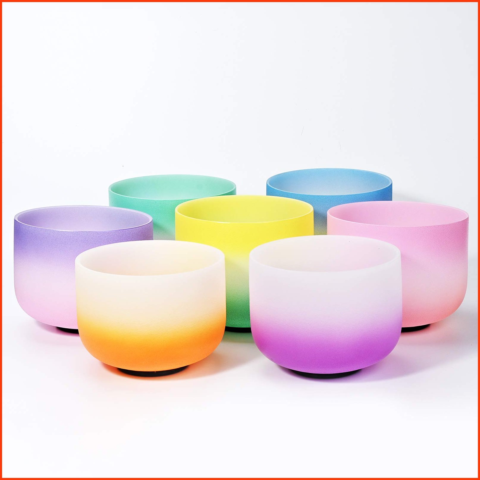 並行輸入品CVNC 6-12 Inch Set Of 7 PCS Candy Color Frosted Quartz Crystal Singing Bowls For Sound Meditation Yoga