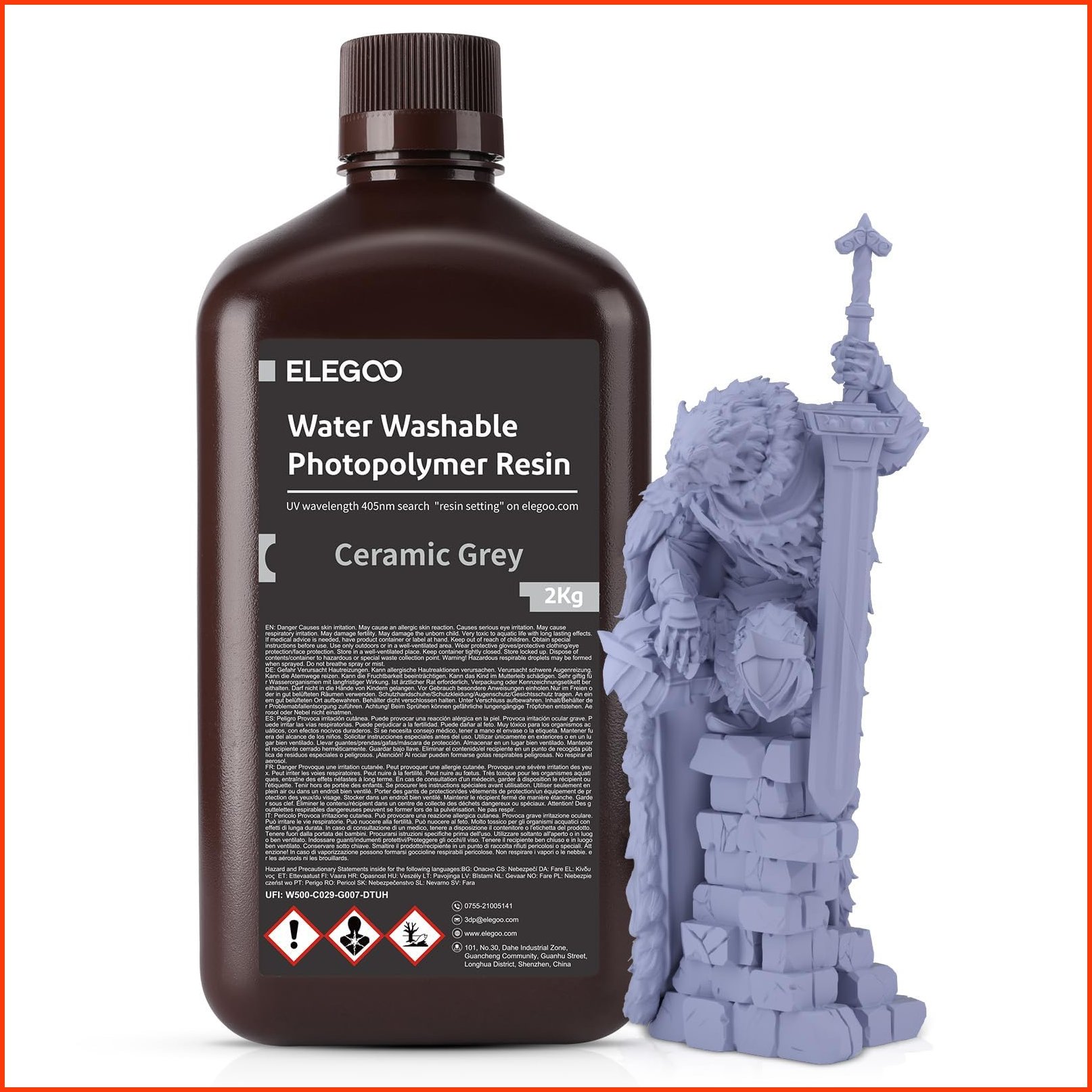 並行輸入品ELEGOO Water Washable 3D Printer Resin 2kg Grey Rapid Precise Printing Resin 405nm Curing Resin for LCD 3D Pr