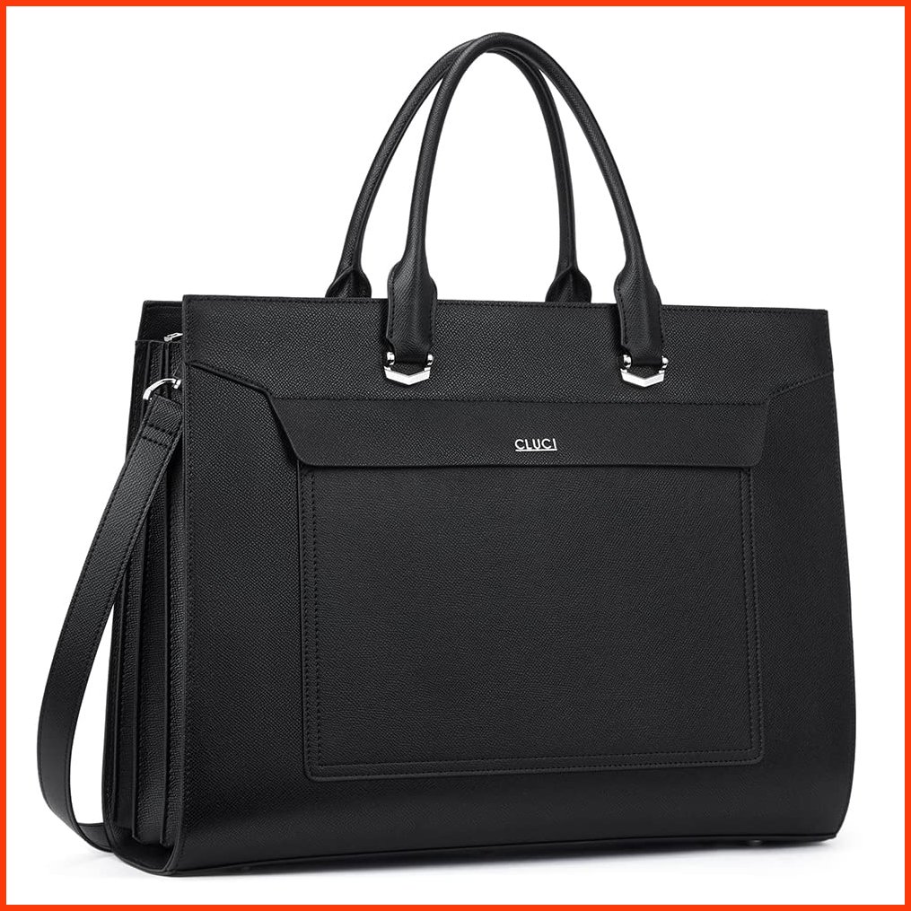 並行輸入品CLUCI Leather Briefcase for Women Vintage Laptop 15.6 Inch Slim Large Business Ladies Work Shoulder Bag Black
