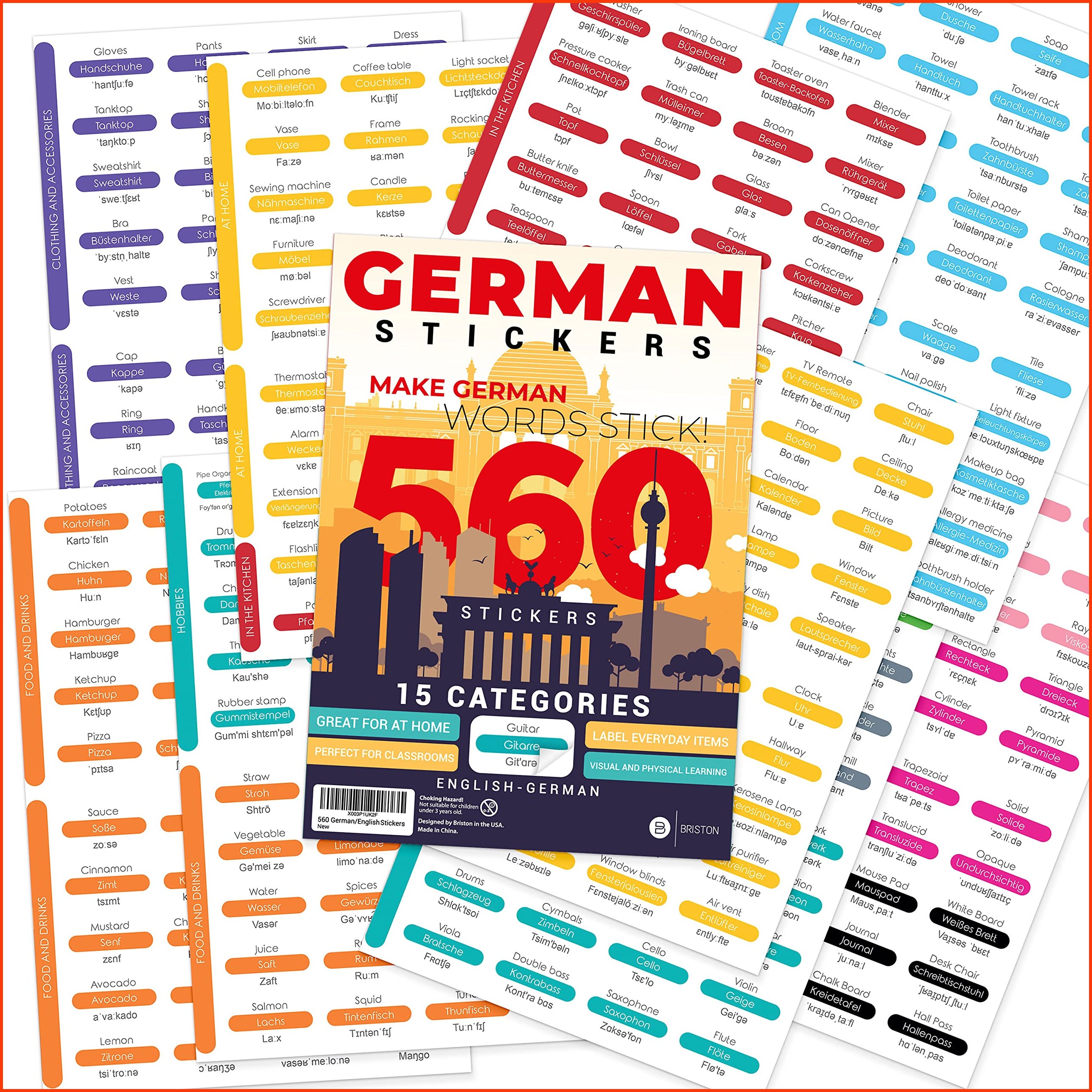 並行輸入品560 GermanEnglish Vocabulary Word Sticker Labels Educational Language Learning Resource for Memory Sigh