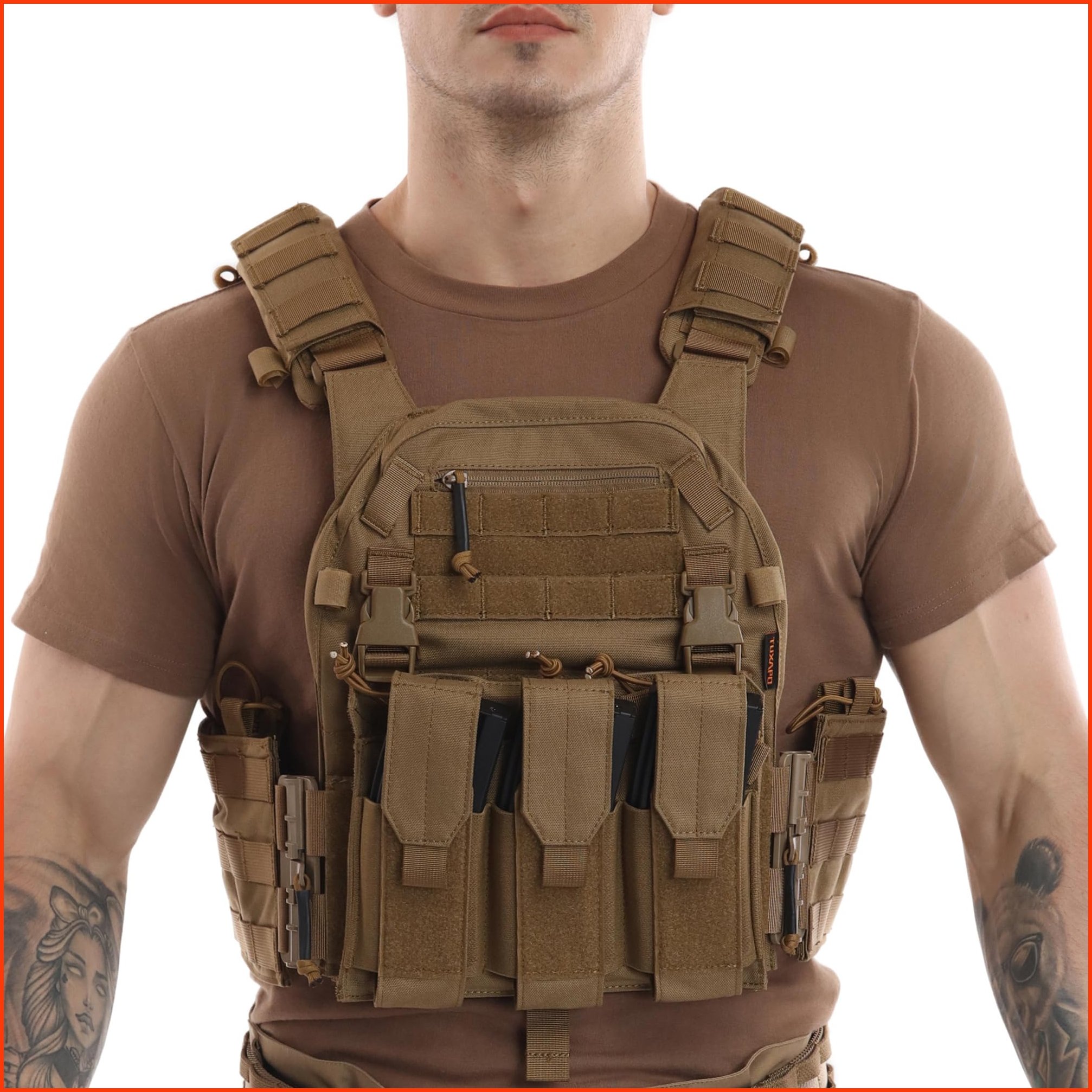 並行輸入品Tuxapo Tactical MOLLE Vests with Triple mag Pouch and Side Cummerbund Pouches Quick Release Vests for Men