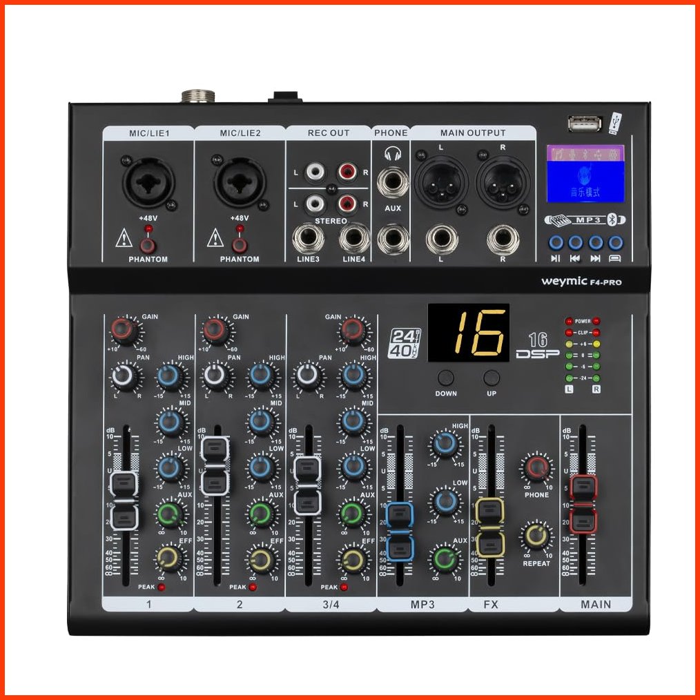 並行輸入品Weymic F4-Pro Professional Mixer 4-Channel 2-Bus Mixerw USB Audio Interface for Recording DJ Stage Karaoke