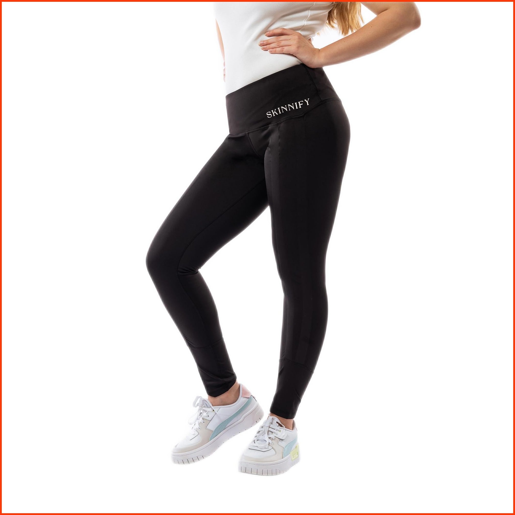 並行輸入品Skinnify 1 x Black Leggings with Built-in Resistance Bands for Women Weight Loss Pants for Daily Usage Hig