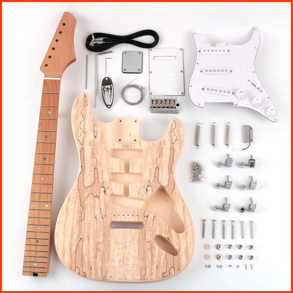 並行輸入品Fojill DIY Electric Guitar kit Basswood Body With Spalted Maple Veneer Rosted Canadian Maple Neck Fretboard Fi