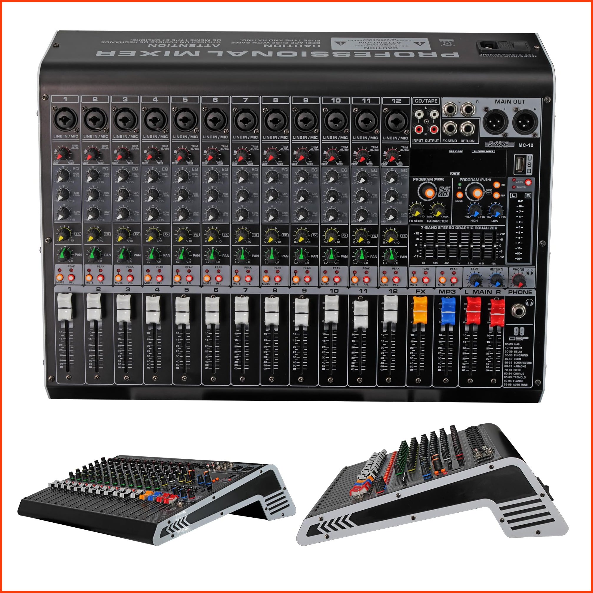 並行輸入品5 Core Audio Mixer 12 Channel DJ Equipment Digital Sound Board Karaoke XLR Mixers Professional Bluetooth USB I
