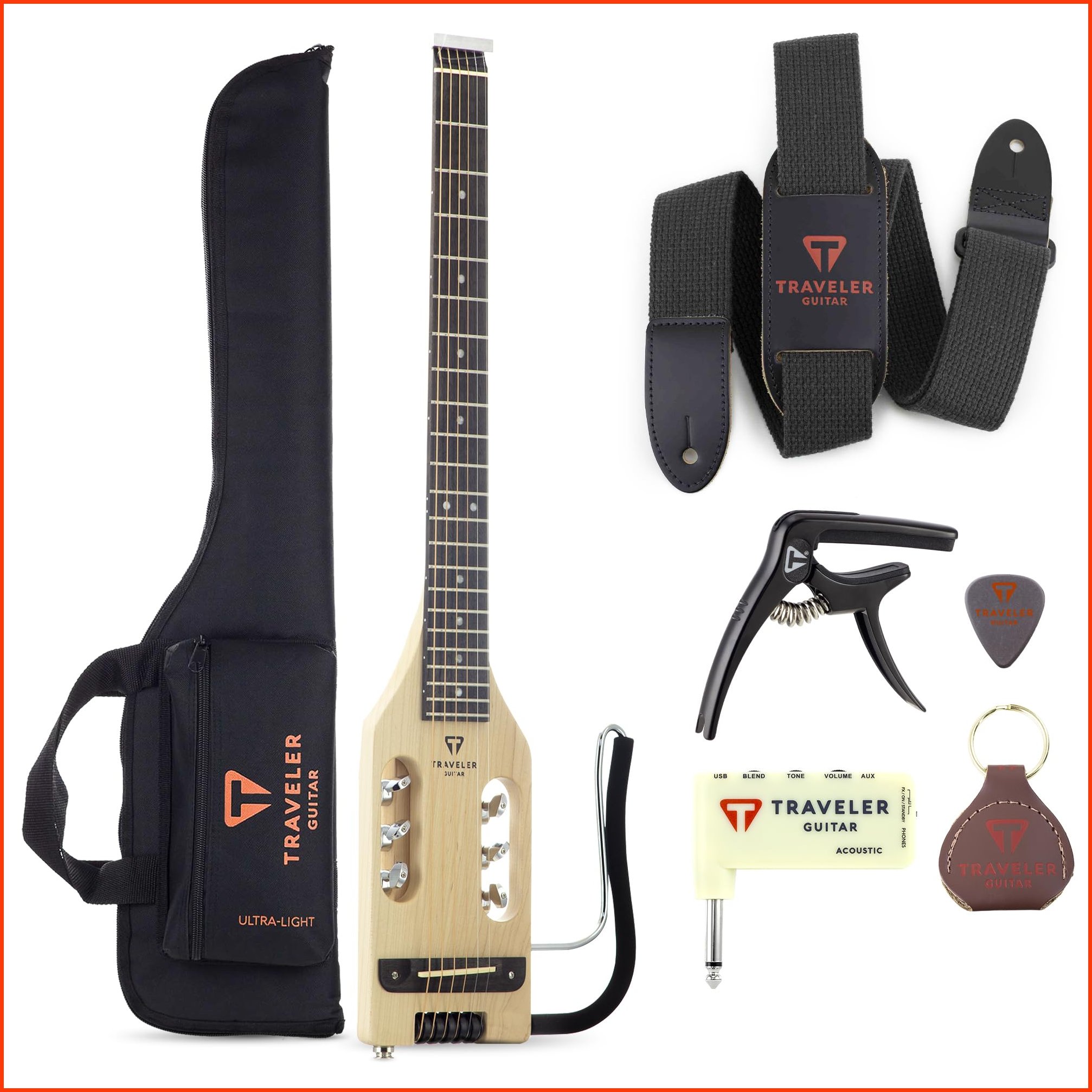 並行輸入品Traveler Guitar Ultra-Light Acoustic Maple Bundle Acoustic Travel Guitar Acoustic Guitar Strap Guitar Capo