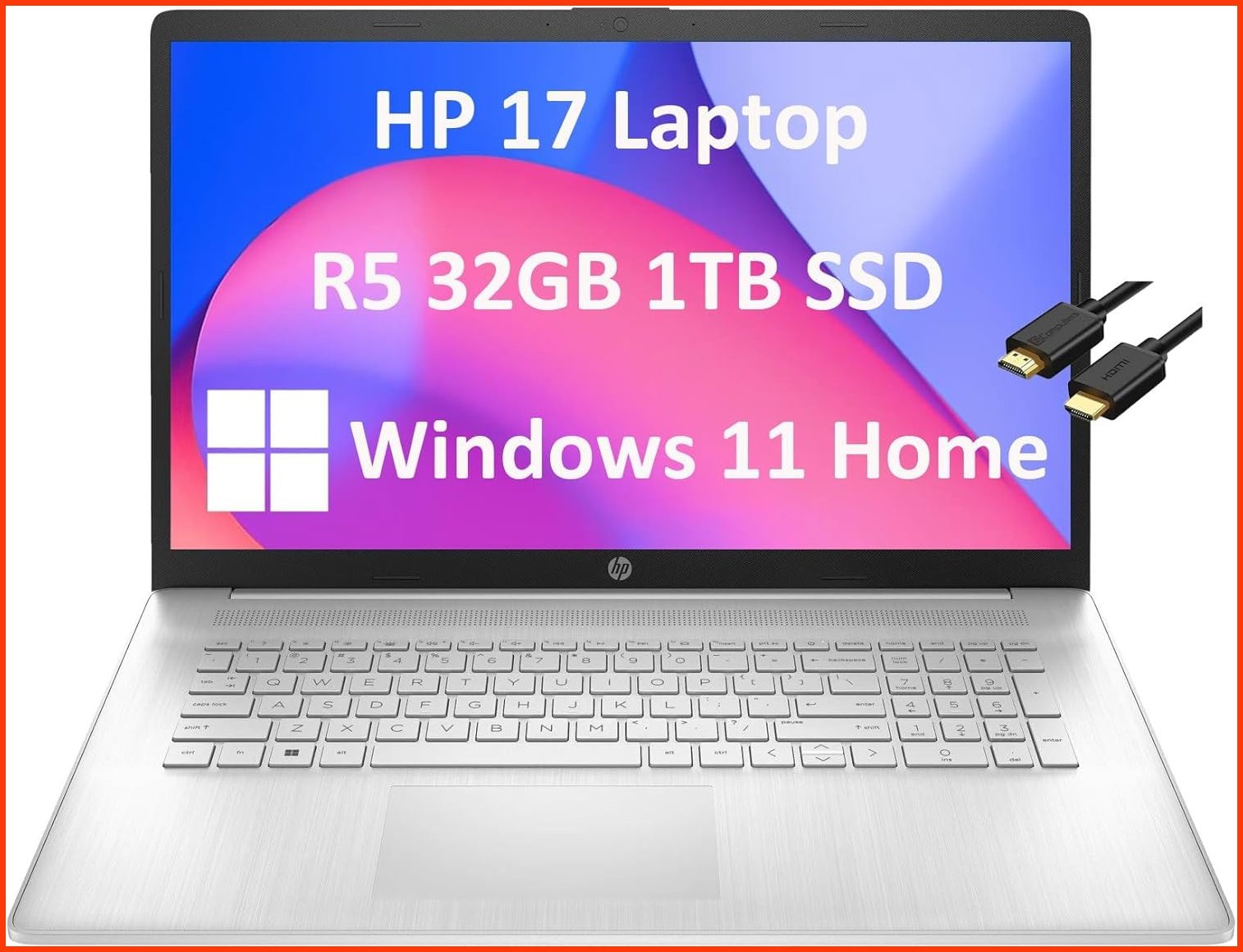 並行輸入品HP 17 Laptop 17.3 FHD Anti-Glare AMD 6-Core Ryzen 5 5500U 32GB RAM 1TB SSD Narrow Bezel Home Business
